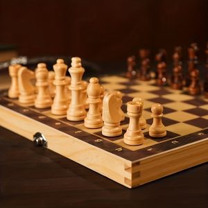 Chess Set,Folding Storage Wooden Chess Board Sets, Wooden Chess,3 in 1 Chess Board Game for Adults and Kids (Chess,Backgammon,Checkers)