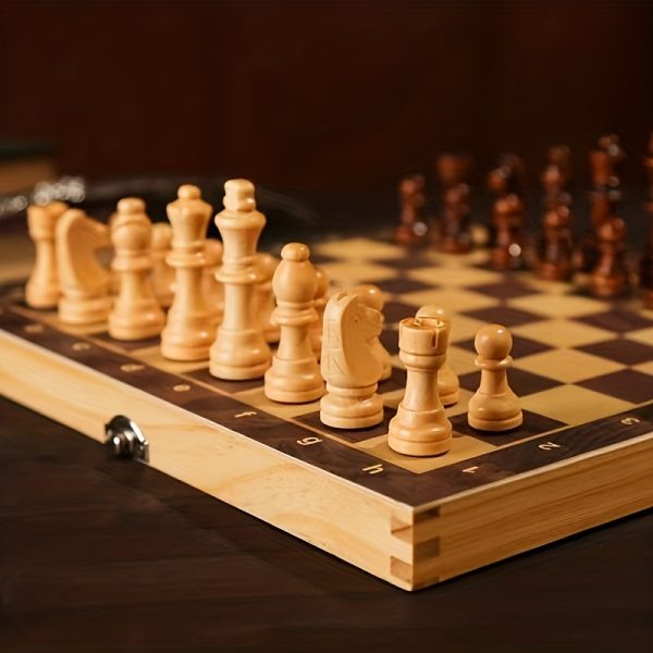 Chess Set,Folding Storage Wooden Chess Board Sets, Wooden Chess,3 in 1 Chess Board Game for Adults and Kids (Chess,Backgammon,Checkers)