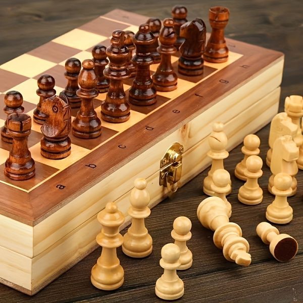Chess Set,Folding Storage Wooden Chess Board Sets, Wooden Chess,3 in 1 Chess Board Game for Adults and Kids (Chess,Backgammon,Checkers) - Image 2
