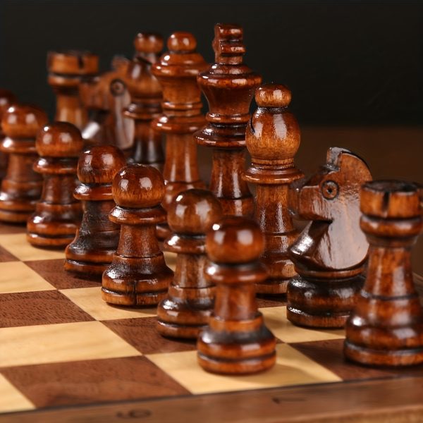 Chess Set,Folding Storage Wooden Chess Board Sets, Wooden Chess,3 in 1 Chess Board Game for Adults and Kids (Chess,Backgammon,Checkers) - Image 4