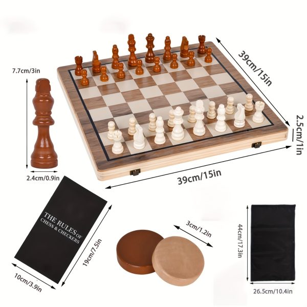 2-in-1 39cm/15inch Students are non-magnetic during the summer vacationTravel Wooden Chess & Checkers Set - Image 2