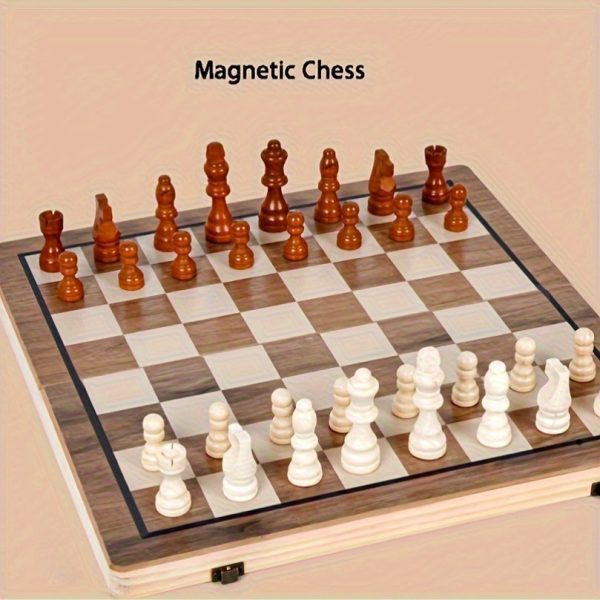 2-in-1 39cm/15inch Students are non-magnetic during the summer vacationTravel Wooden Chess & Checkers Set - Image 6