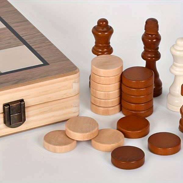2-in-1 39cm/15inch Students are non-magnetic during the summer vacationTravel Wooden Chess & Checkers Set - Image 5